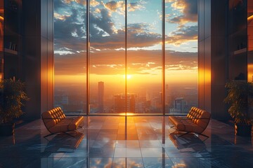 High-end luxury club where visionary senior executives meet to define leadership in ever-changing business. The view outside is very beautiful. Suitable for use as inspiration for designers or users.