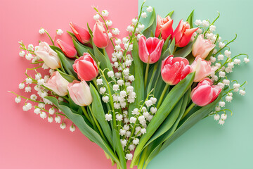 Heart-shaped flower arrangement, pastel background