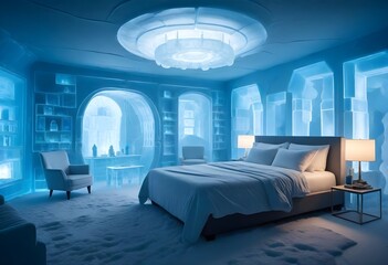 Fantasy a detailed 8k vision of an ice hotel with
