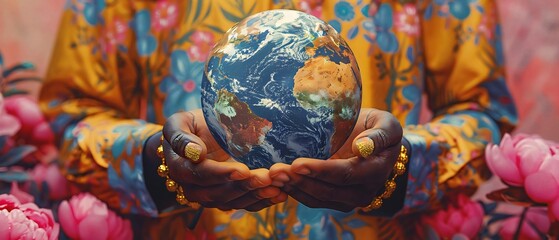 Fototapeta premium A person wearing a shirt with a globe and the words Love Your Planet, Love Yourself, promoting selfcare and environmental consciousness within the LGBTQIA community