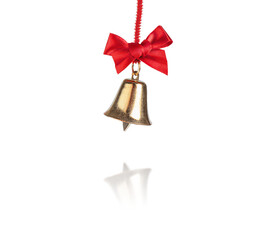 Christmas bell on red ribbon and bow isolated