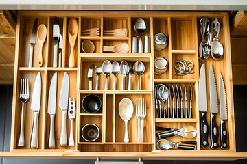 Aesthetic and Practical Wooden Utensil Drawer Organizer Perfect for an Organized Kitchen