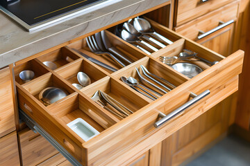 Aesthetic and Practical Wooden Utensil Drawer Organizer Perfect for an Organized Kitchen