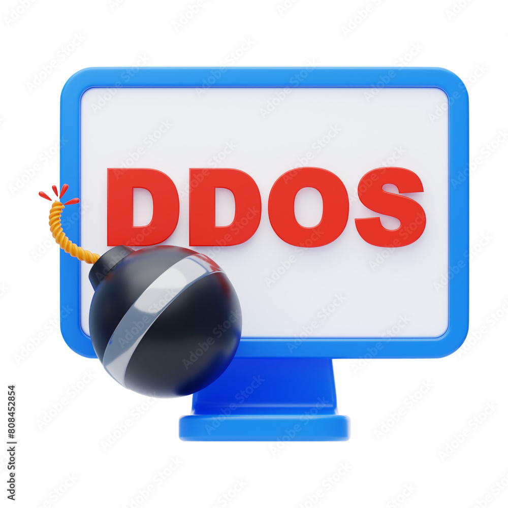 Poster ddos attack 3d icon. ddos attack on computer laptop 3d icon