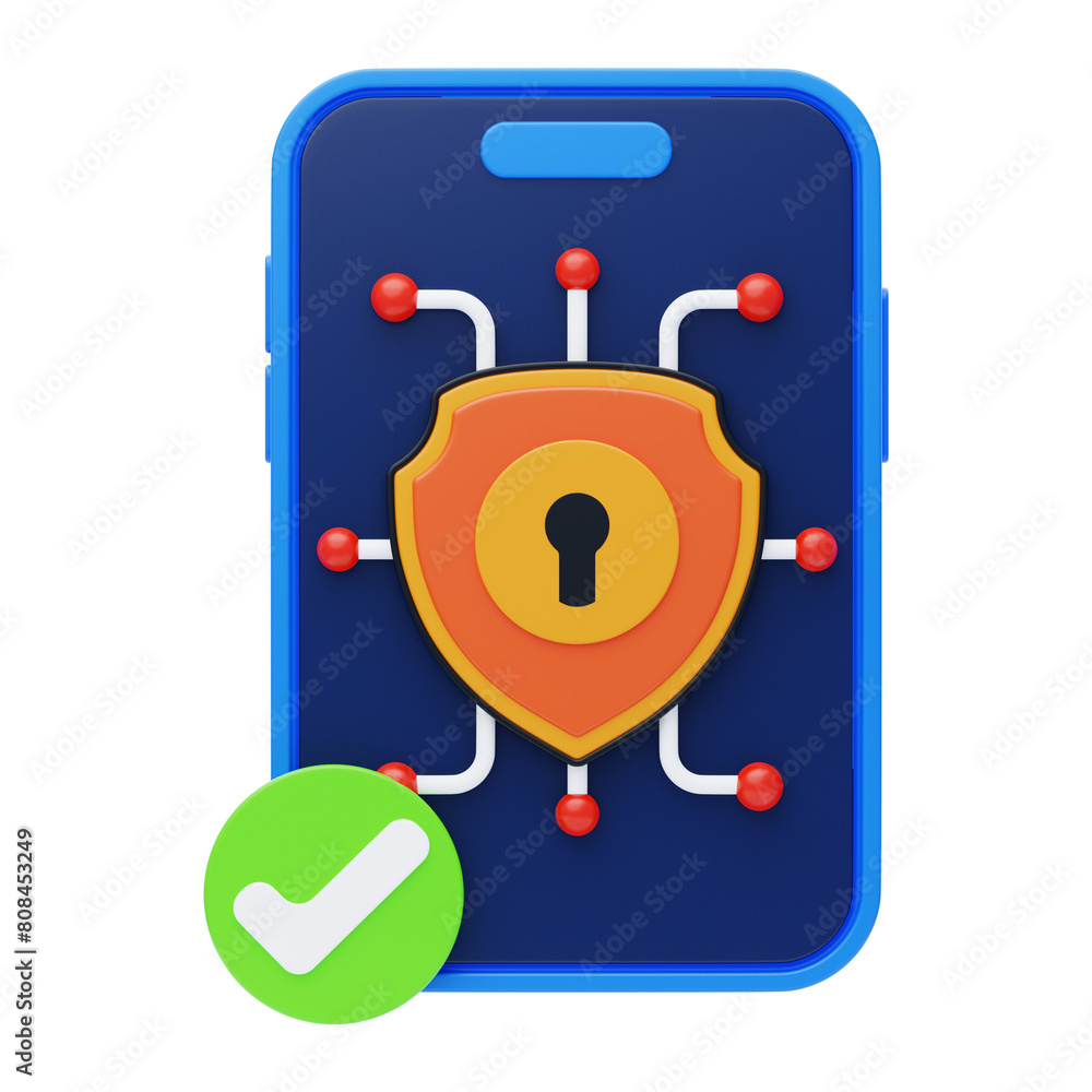 Poster mobile security 3d icon. mobile device security 3d icon