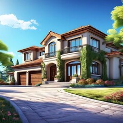 drawing luxury house building at big city. Home architecture property isolated