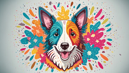 sheepdog in watercolor rainbow flower paint explosion wallpaper background