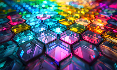 Stained-glass geometric hexagon shape full color. crystal hexagon background. - 808455617
