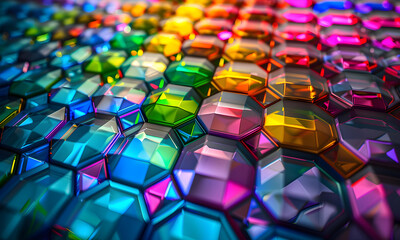 Stained-glass geometric octagon shape full color. crystal hexagon background. - 808455625