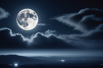 Fototapeta na wymiar full moon over the clouds Generative AI