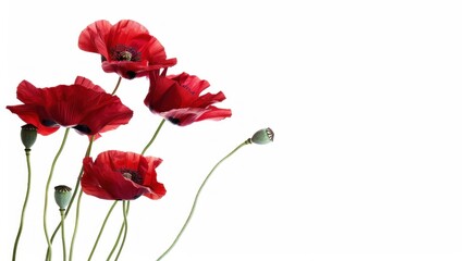A bouquet of red flowers with a white background.