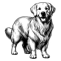 Cute Golden Retriever dog in full-body, hand drawn sketch. Vector isolated on white background	