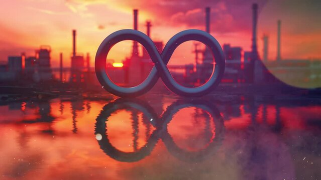 an industrial infinity symbol background, seamless looping overlay 4k virtual video animation background