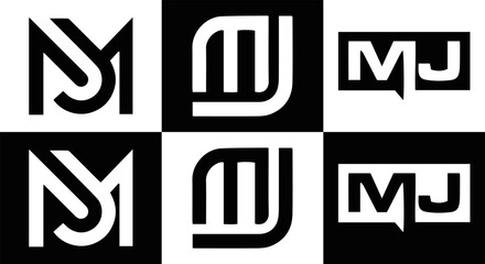 MJ logo. MJ set , M J design. White MJ letter. MJ, M J letter logo design. Initial letter MJ letter logo set, linked circle uppercase monogram logo. M J letter logo vector design.