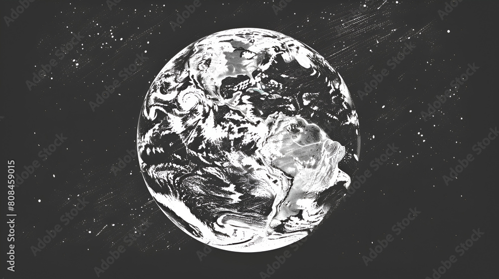 Wall mural  Earth, depicting the western hemisphere with artistic flair sketch engraving generative ai fictional character vector illustration. Scratch board imitation. Black and white image.