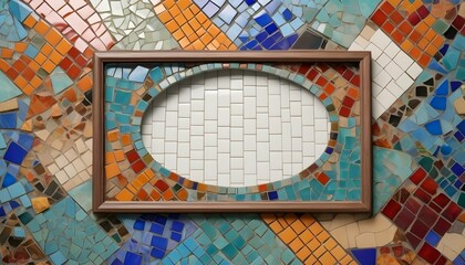 A mosaic tile frame with vibrant colors and patter