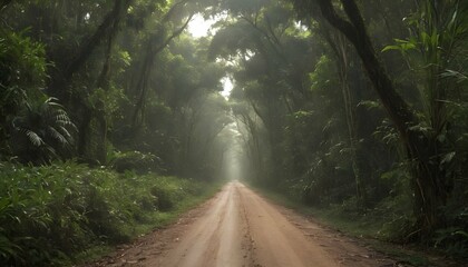 A jungle road disappearing into the dense canopy o upscaled 4