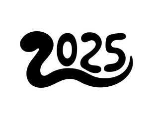 Snake silhouette 2025 year symbol. Vector illustration. 2025 black numbers on white background