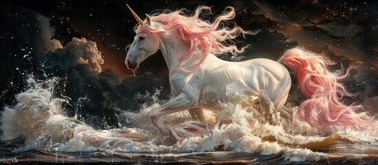 Snow white unicorn with pink mane and tail