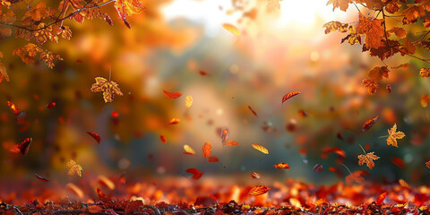 auntumn leaves nature background, copy space,banner, Autumn Background With Falling Leaves, orange leaves