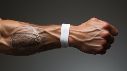 Close-up of gym man's muscular forearm