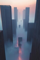 A quiet foggy over the futuristic city