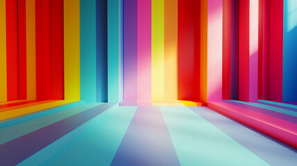 Bright geometric room with colorful vertical stripes