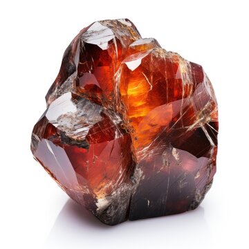 A shiny cacoxenite nugget with vibrant golden inclusions, set against a white background, Ai Generated