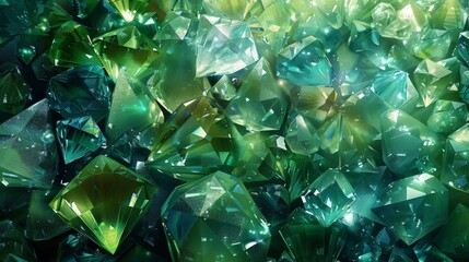 A background of faceted gemstones in cool blues and greens, creating a sense of depth and mystery.