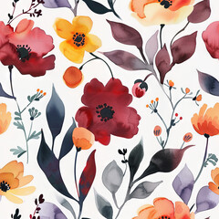 Discover the Beauty of Colorful Watercolor Flowers on White Canvas