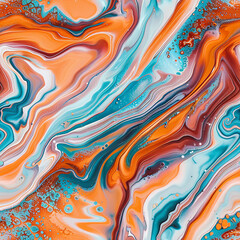 A colorful acrylic painting in a swirling marble design with shades of blue, purple, and white