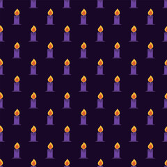 Candle pattern on dark purple background. Background for Halloween. Vector illustration