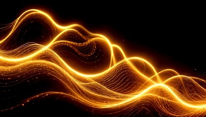 Abstract glowing golden waves on a dark background
