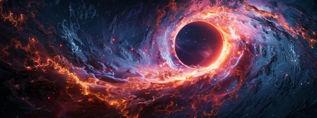 A black hole emanating streaks of vibrant light, symbolizing the immense energy of electricity.