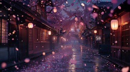 The atmosphere of a traditional house with cherry trees