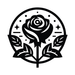 rose with leaves vector illustration. Flower silhoutte