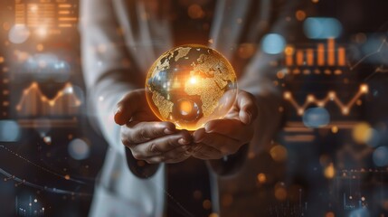 Closeup of a businesswomans hands holding a glowing globe