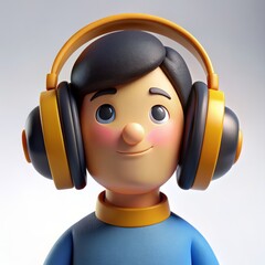 3D render of a person listening to music with headphones, on isolated white background, Generative AI