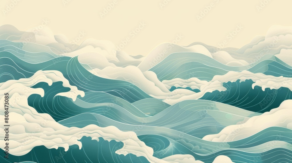 Aufkleber a minimalist background design causing waves of green and blue to flow in an undulating pattern, sym