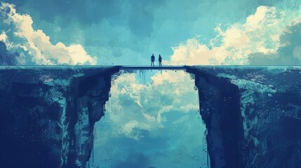 A conceptual illustration of a bridge connecting two cliffs, symbolizing collaboration and partnership.