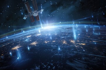 Laser Beams Unify Continents: Satellite Array Over Earth