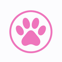 Huella rosa de un gato rodeada por un círculo