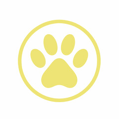 Huella amarilla de un gato rodeada por un círculo