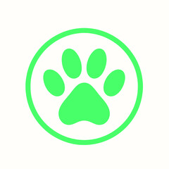 Huella verde de un gato rodeada por un círculo