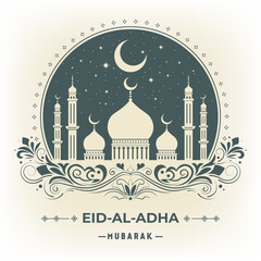 Eid Al Adha Mubarak Vintage Poster, Social Media Post, Background Design.