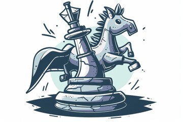 Cartoon cute doodles of a mystical knight chess piece, wielding ancient magic to cast spells and enchantments on the chessboard battlefield, Generative AI