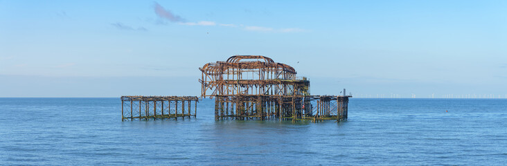 Panorama of ruins of West Pier in Brighton. Sussex. England