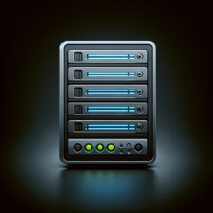 Dark Themed Server Rack with Soft Glowing Lights, Illustrating Network Servers and Data Center Infrastructure