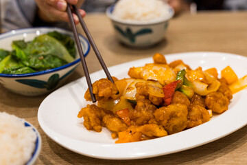 Sweet and sour pork in Hong Kong restaurant