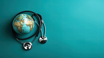 world health day concept background with planet earth ornament on blue background